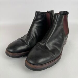 Tods Ankle Chelsea Boots Womens 4 Black Preowned Leather‎ Pull On Block Heels